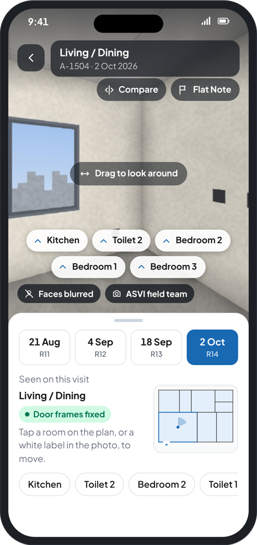 Buyer view of a flat on a phone